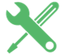 Green screwdriver and spanner crossed together. Best optional module for improving service management industries